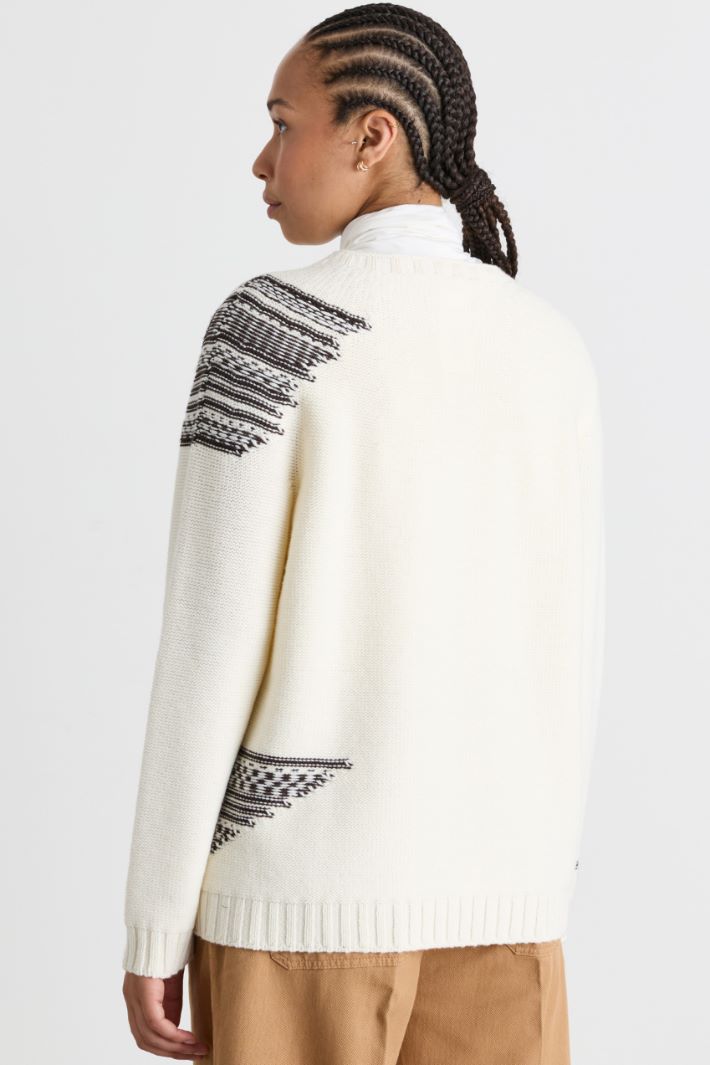 Pull jacquard à franges - BLANC MARRON - Intrend - 4