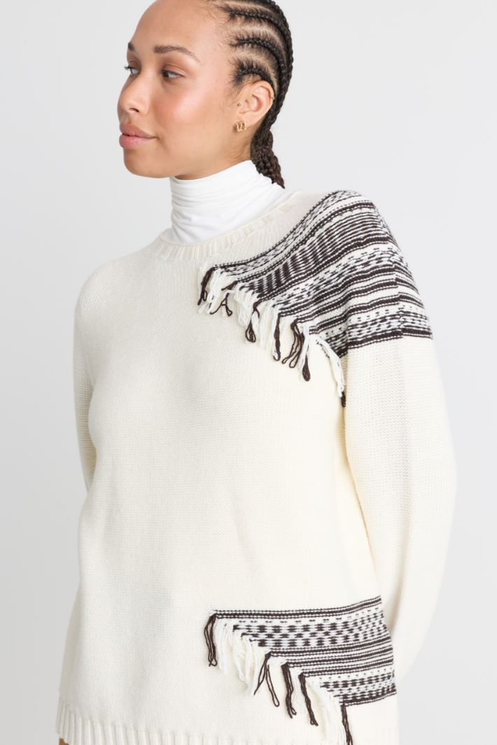 Pull jacquard à franges - BLANC MARRON - Intrend - 3