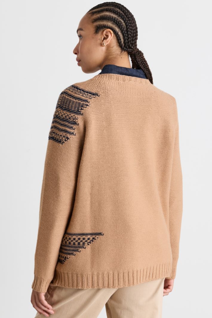 Fringed jacquard jumper - CAMEL BLUE - Intrend - 4