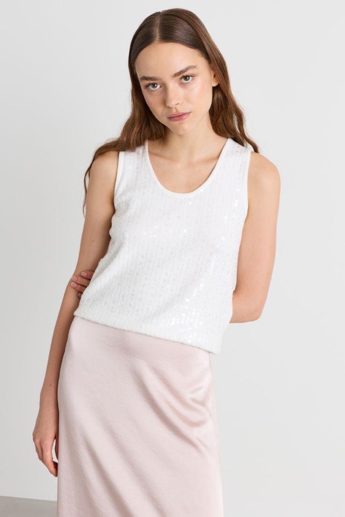 Top smanicato con paillette - BIANCO - Intrend - 2