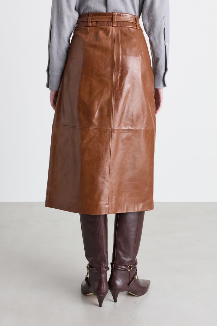 Slight-sheen wrap skirt - BROWN - Intrend - 4
