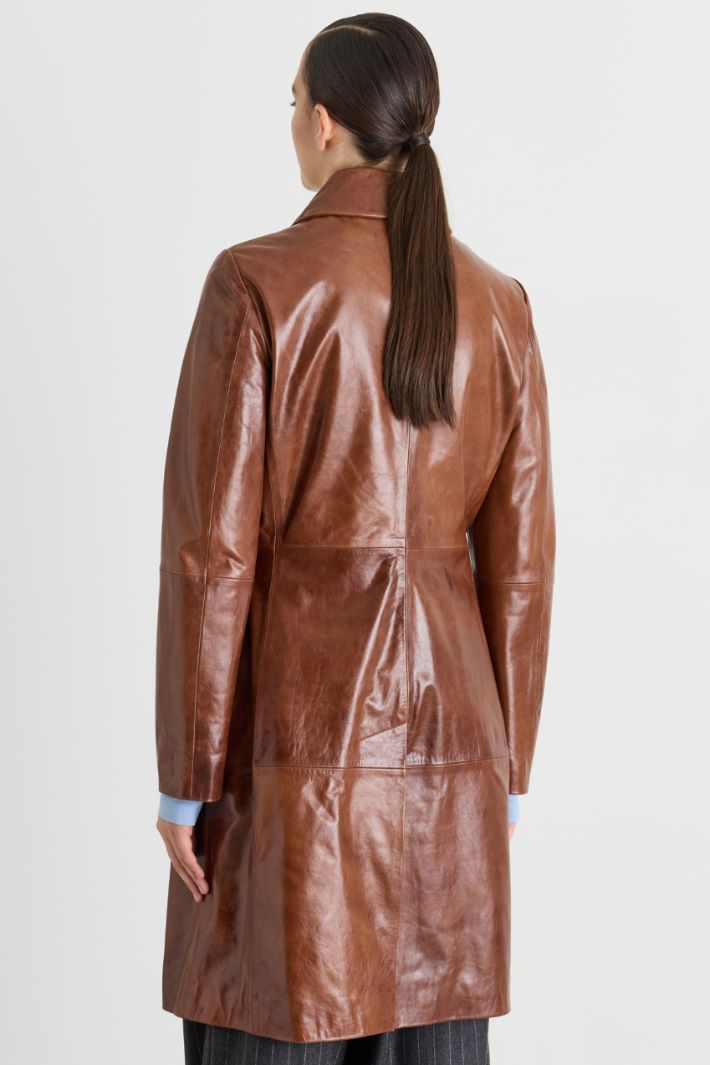 Leather coat with concealed zip - BROWN - Intrend - 4