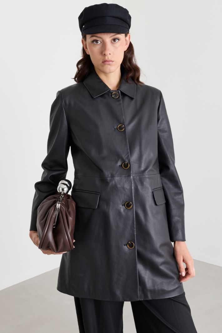 Padded leather coat - BLACK - Intrend - 2
