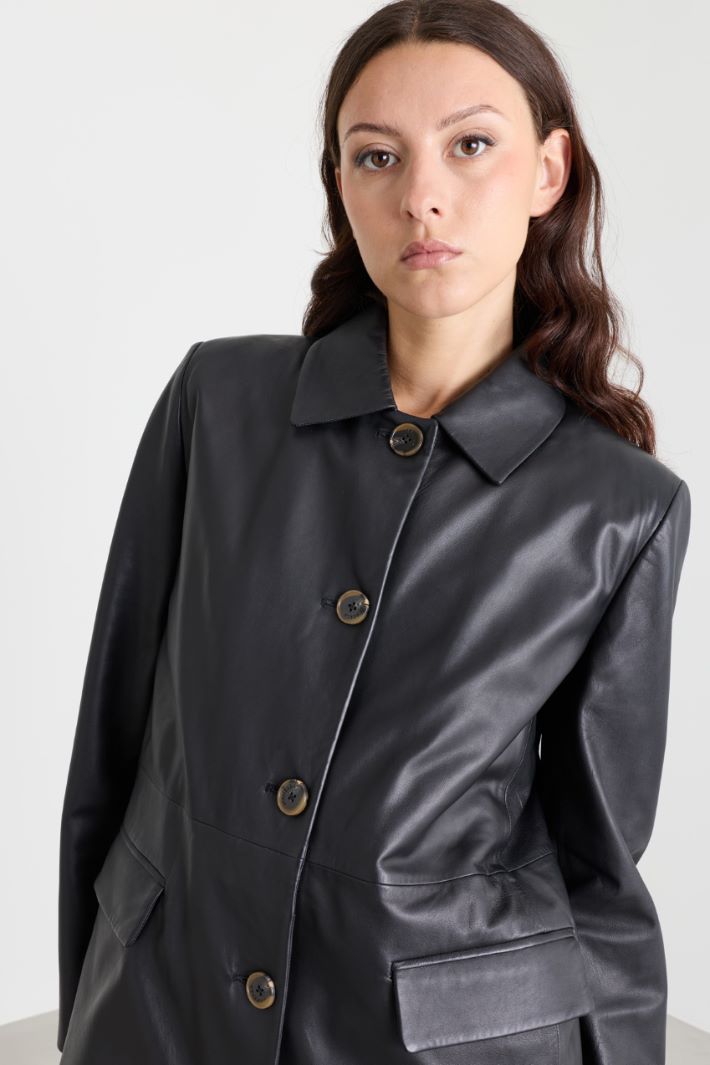 Padded leather coat - BLACK - Intrend - 3