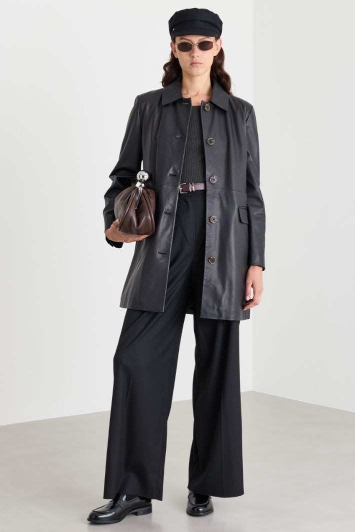 Padded leather coat - BLACK - Intrend