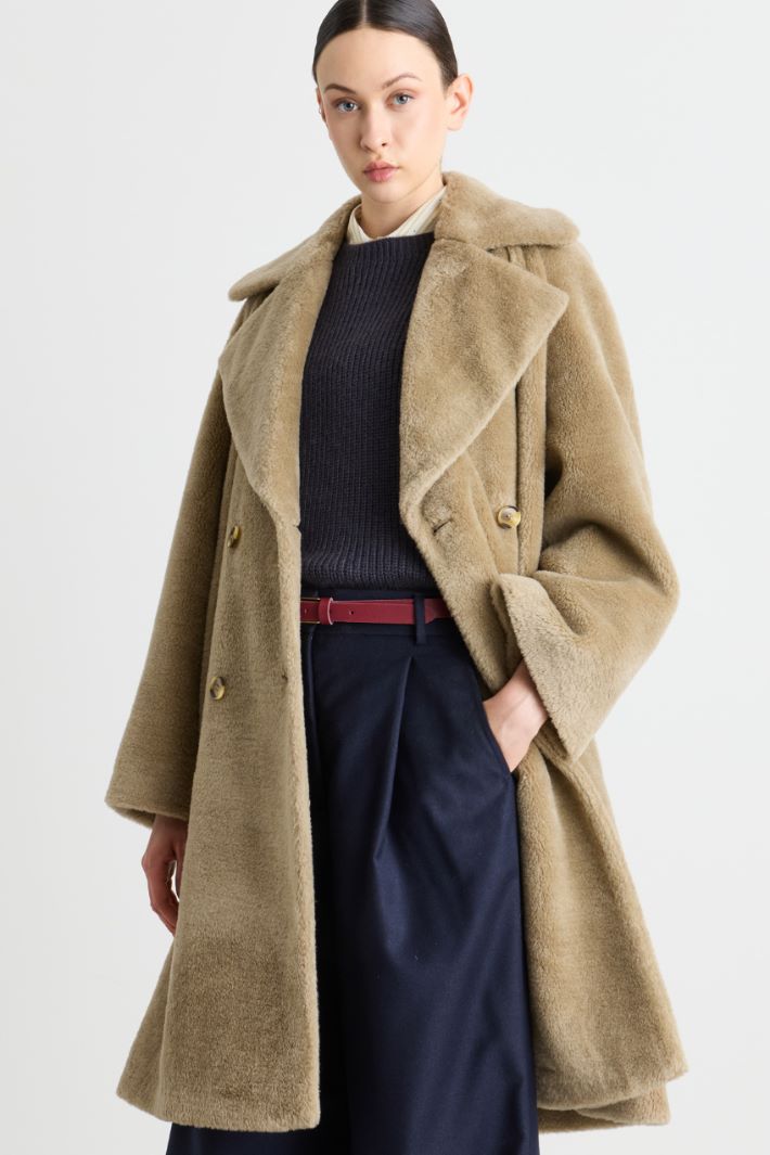 Cappotto doppiopetto in tessuto morbido e caldo - VERDE - Intrend - 2