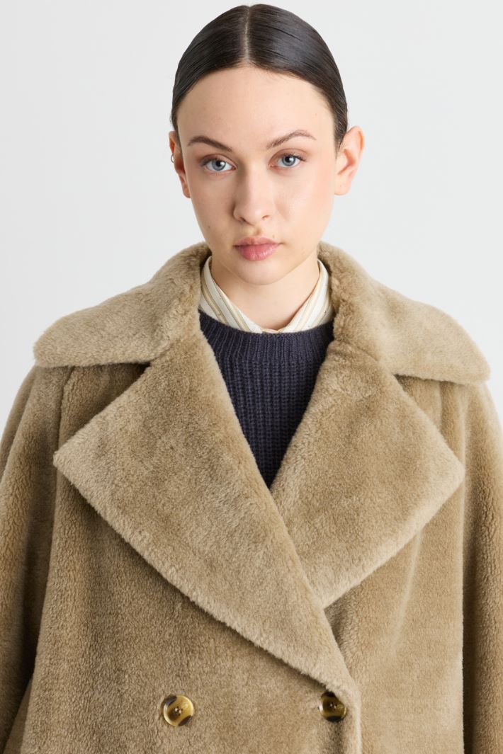 Cappotto doppiopetto in tessuto morbido e caldo - VERDE - Intrend - 3