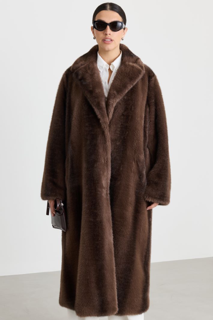Cappotto lungo in tessuto morbido e caldo - MARRONE - Intrend - 2