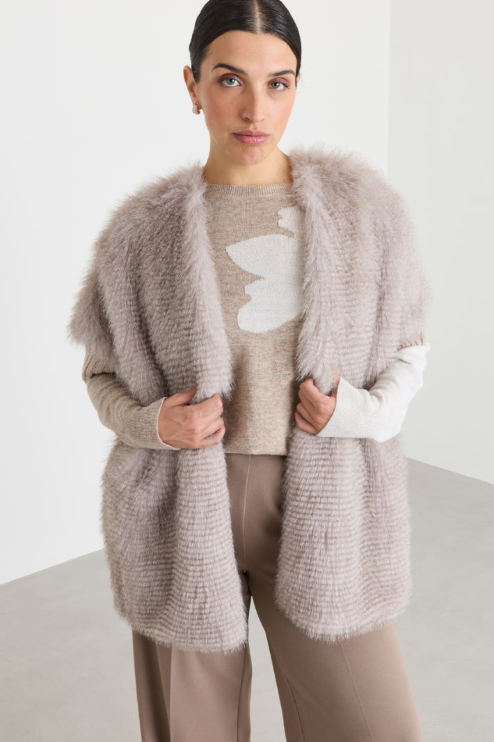 Cappa in maglia e tessuto morbido - BEIGE - Intrend - 2