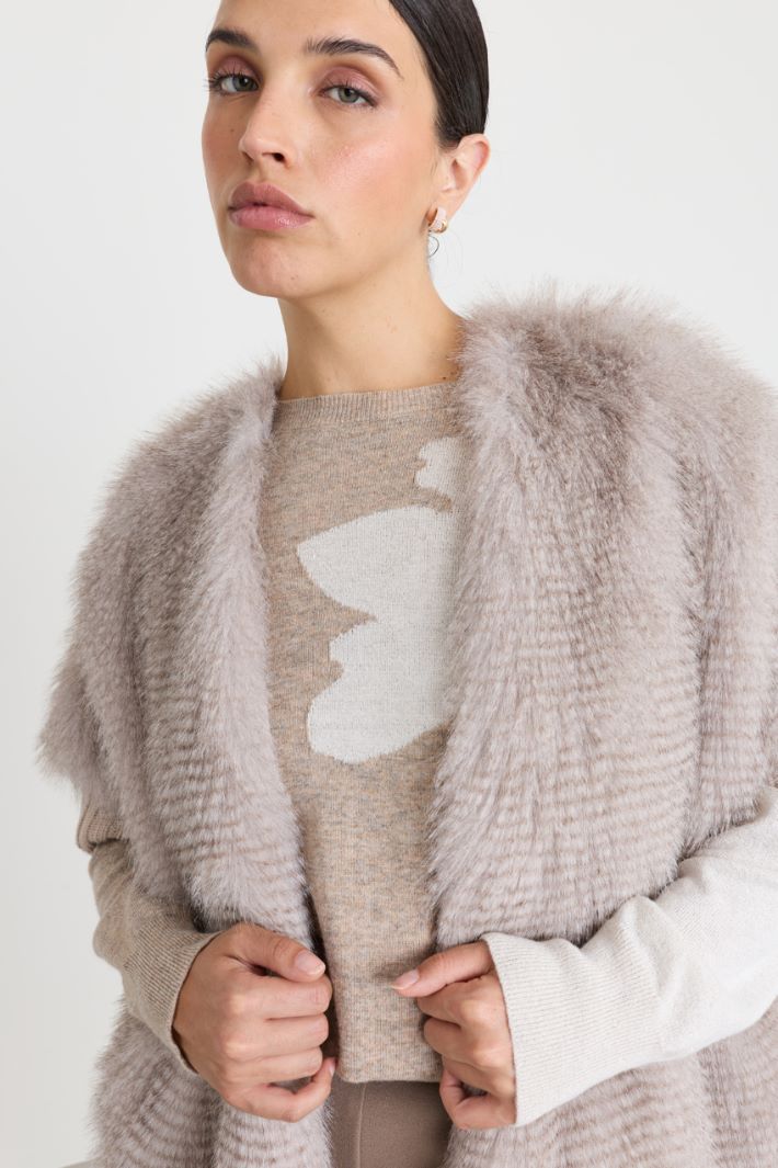 Cappa in maglia e tessuto morbido - BEIGE - Intrend - 3