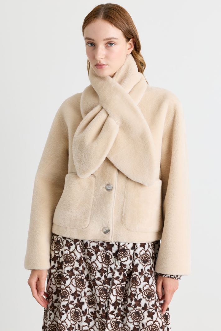 Short Coat with Scarf - BEIGE - Intrend - 2