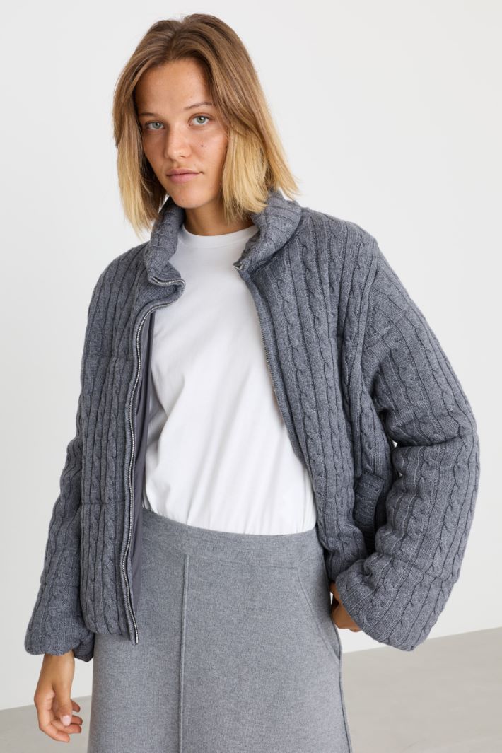 Cable-knit padded jacket - GREY - Intrend - 2