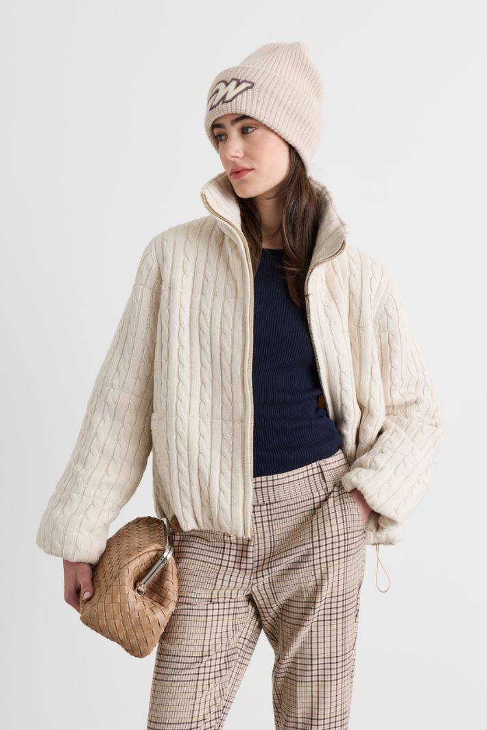 Cable-knit padded jacket - WHITE - Intrend - 2