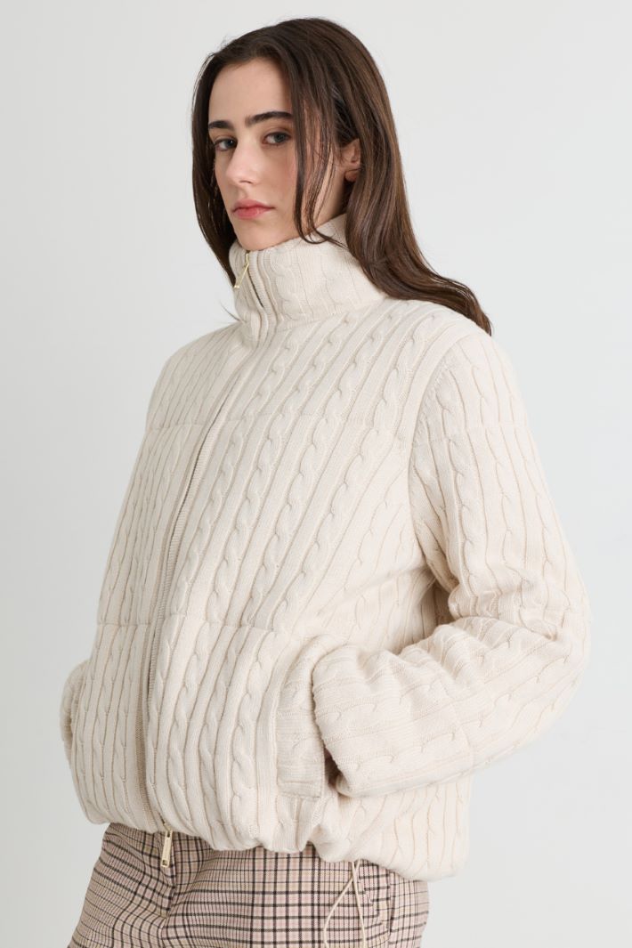 Cable-knit padded jacket - WHITE - Intrend - 3
