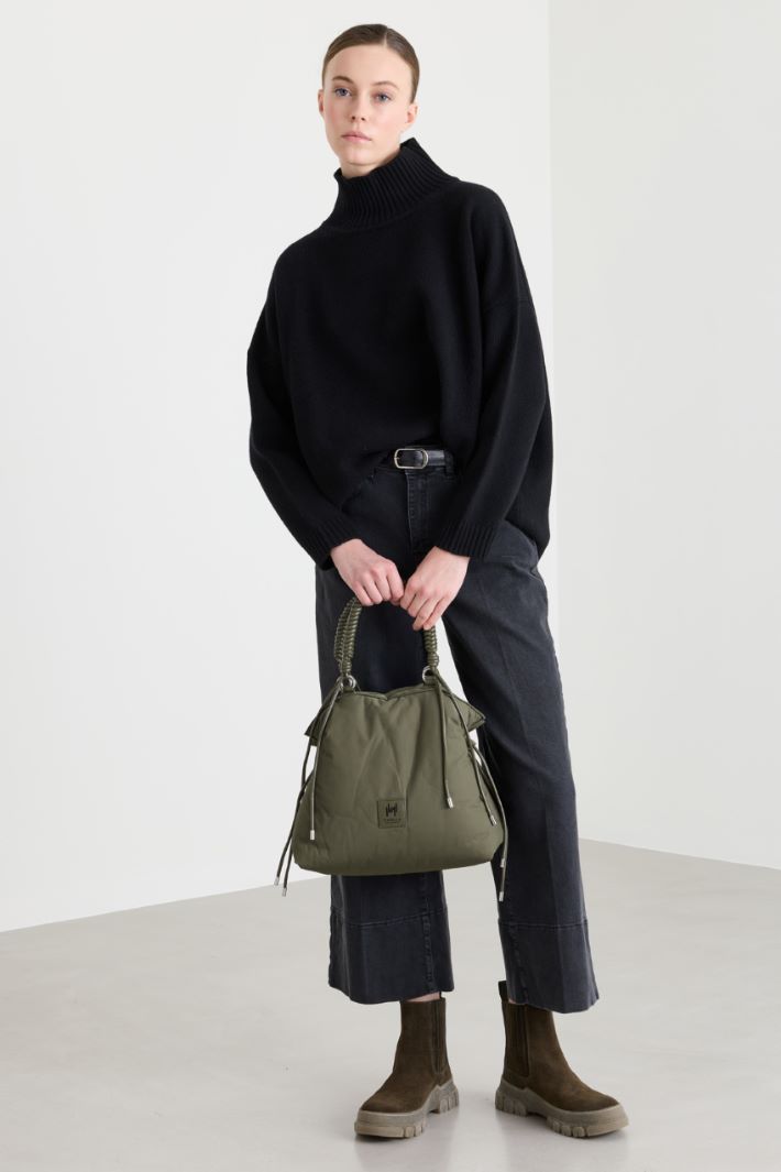 Woven Handle Shopper - GREEN - Intrend - 5