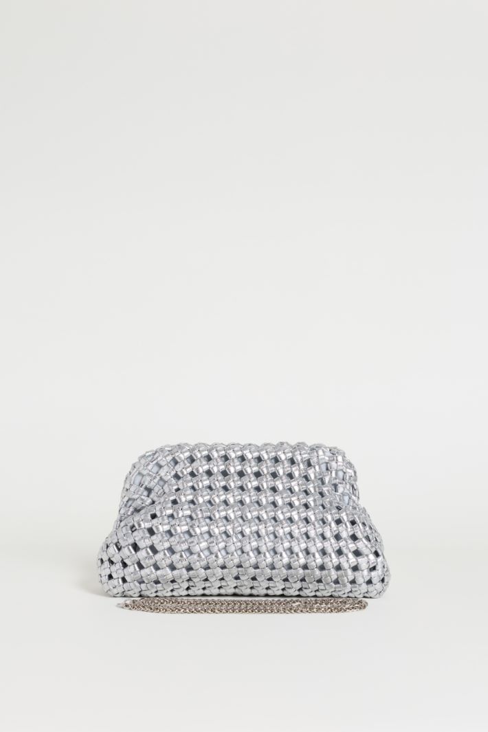 Coated Woven Clutch - SILVER - Intrend - 3