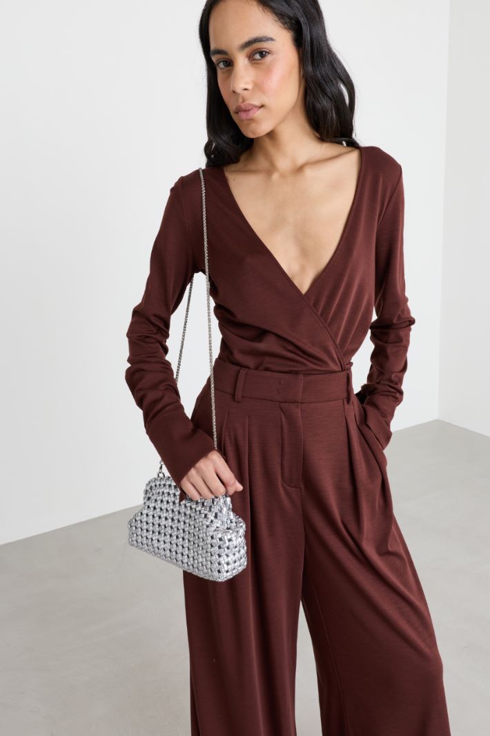 Coated Woven Clutch - SILVER - Intrend - 5