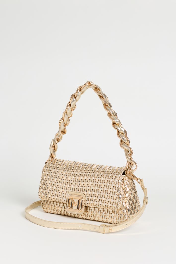 Woven Fabric Bag with Rhinestone Mesh - GOLD - Intrend - 2