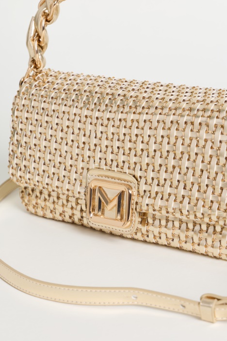 Borsa in tessuto intrecciato su rete di strass