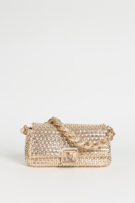 Woven Fabric Bag with Rhinestone Mesh - Intrend