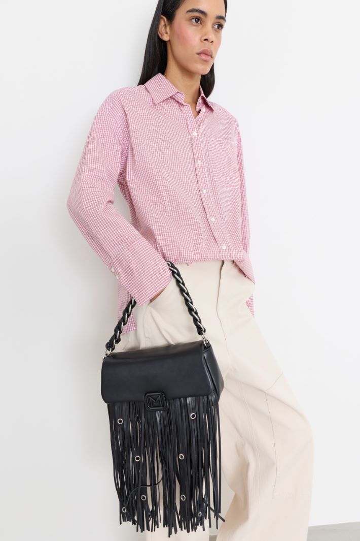 Fringe and Eyelet Bag - BLACK - Intrend - 5