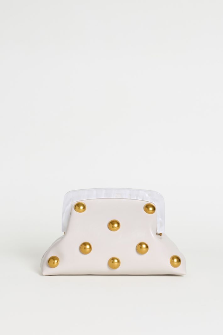 Leather Clutch with Large Metallic Boules - WHITE - Intrend