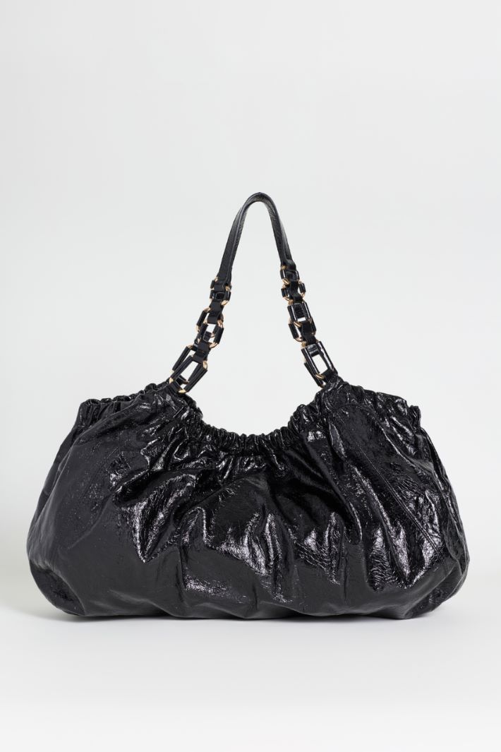 Craquelé-Effect Leather Shopper - BLACK - Intrend - 3