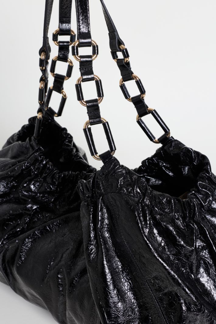 Craquelé-Effect Leather Shopper - BLACK - Intrend - 4