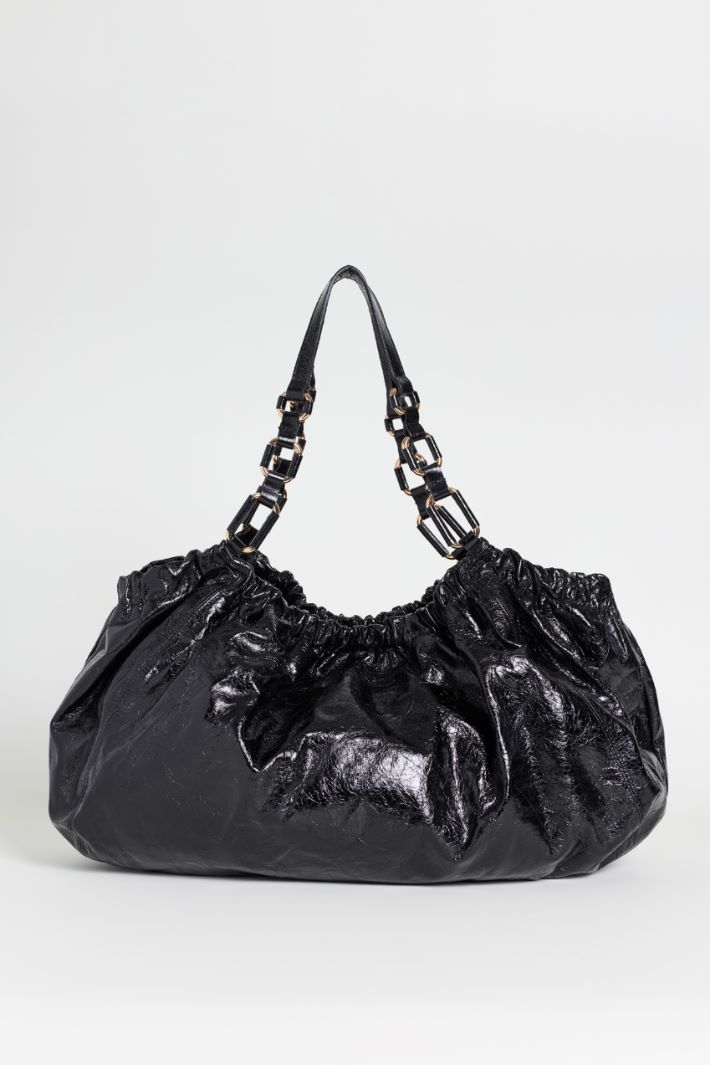 Craquelé-Effect Leather Shopper - BLACK - Intrend