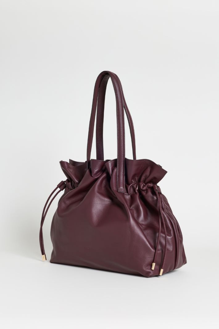 Leather Drawstring Bag - BORDEAUX - Intrend - 2