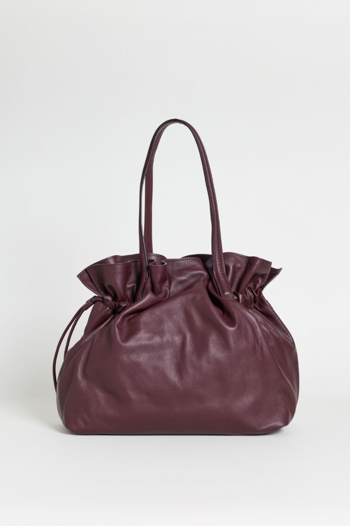 Leather Drawstring Bag - BORDEAUX - Intrend - 3