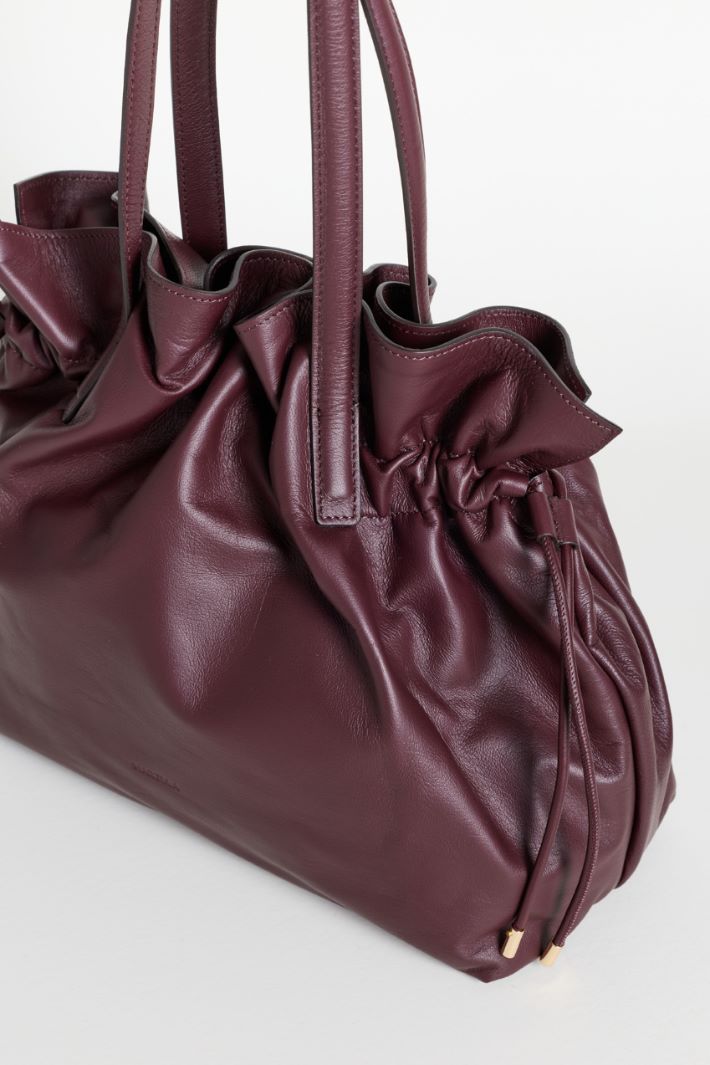 Leather Drawstring Bag - BORDEAUX - Intrend - 4