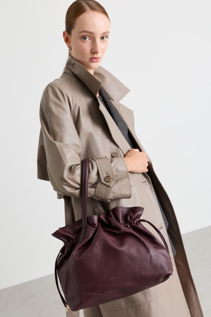 Leather Drawstring Bag - BORDEAUX - Intrend - 5