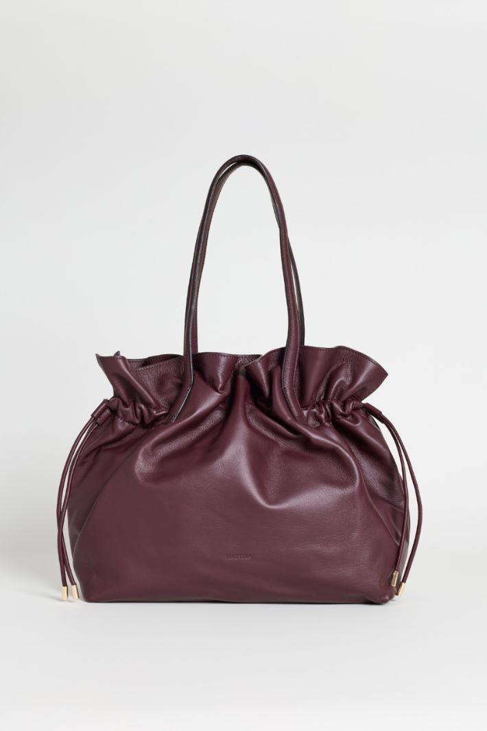 Leather Drawstring Bag - BORDEAUX - Intrend