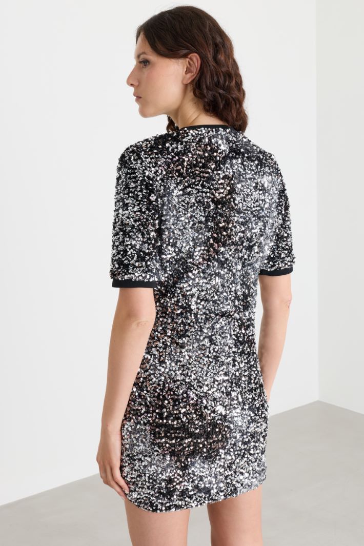 Sequinned Velvet Dress - BLACK - Intrend - 4