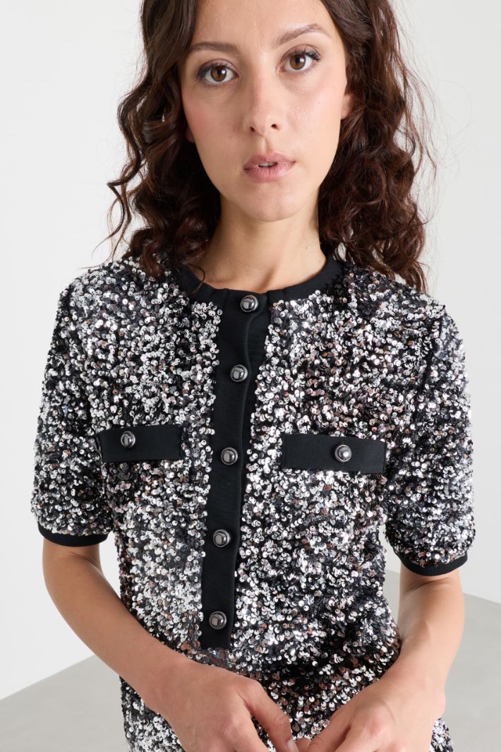 Sequinned Velvet Dress - BLACK - Intrend - 3