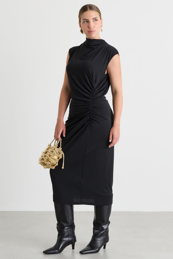 Draped jersey dress - BLACK - Intrend