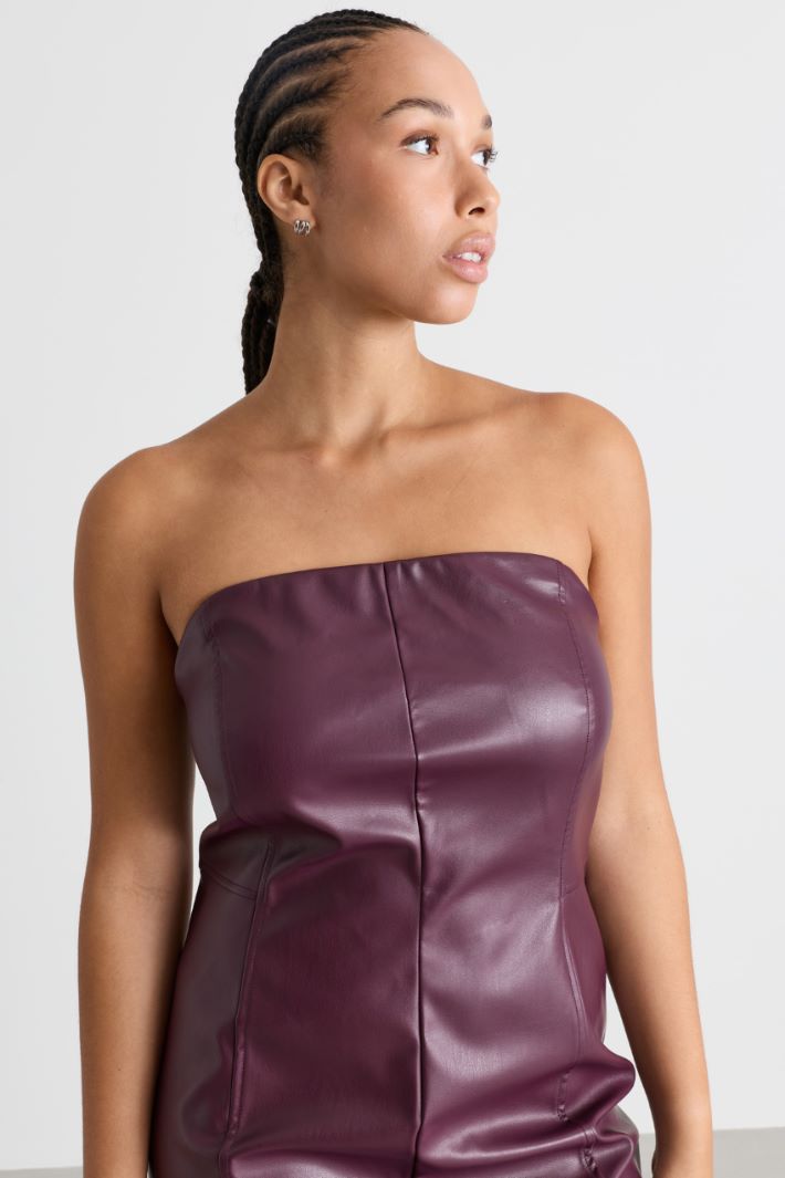 Coated jersey bustier dress - BORDEAUX - Intrend - 3