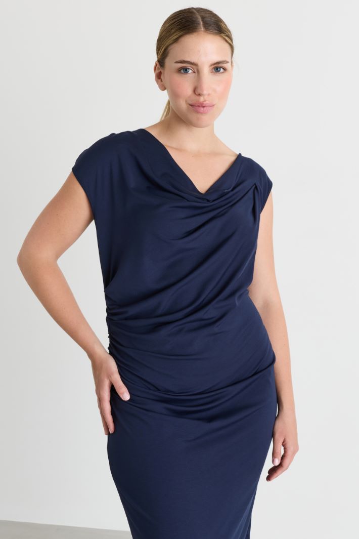 Draped jersey dress - BLUE - Intrend - 3