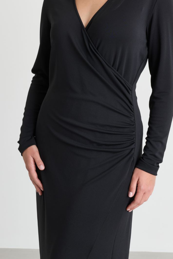 Draped crossover jersey dress - BLACK - Intrend - 3