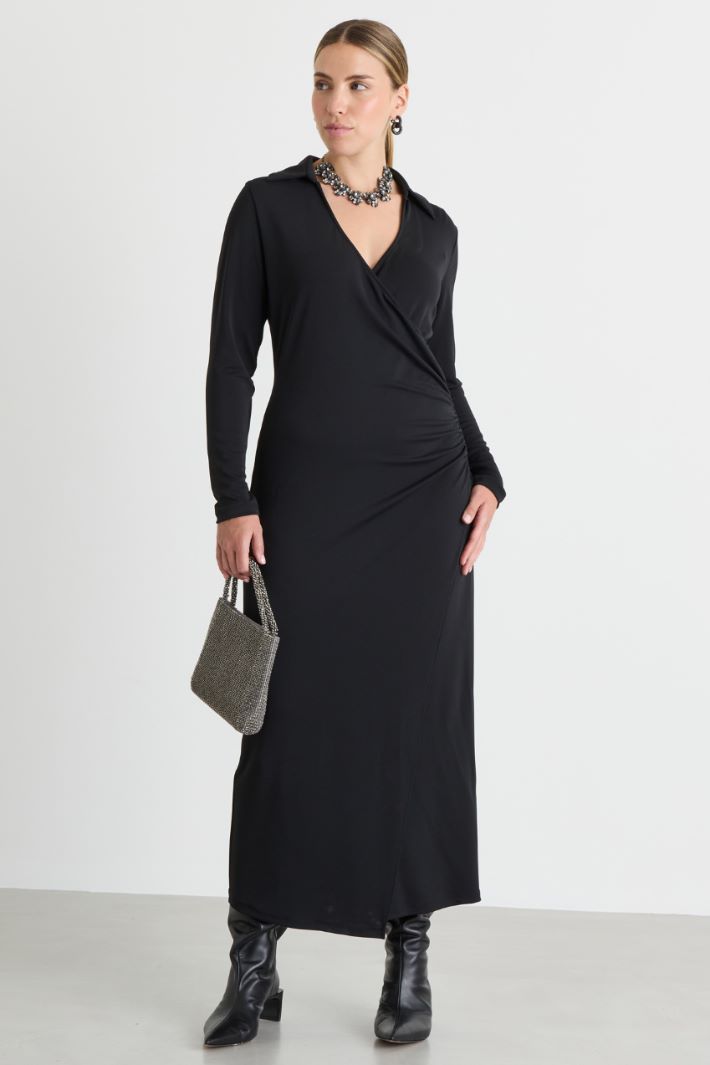 Draped crossover jersey dress - BLACK - Intrend
