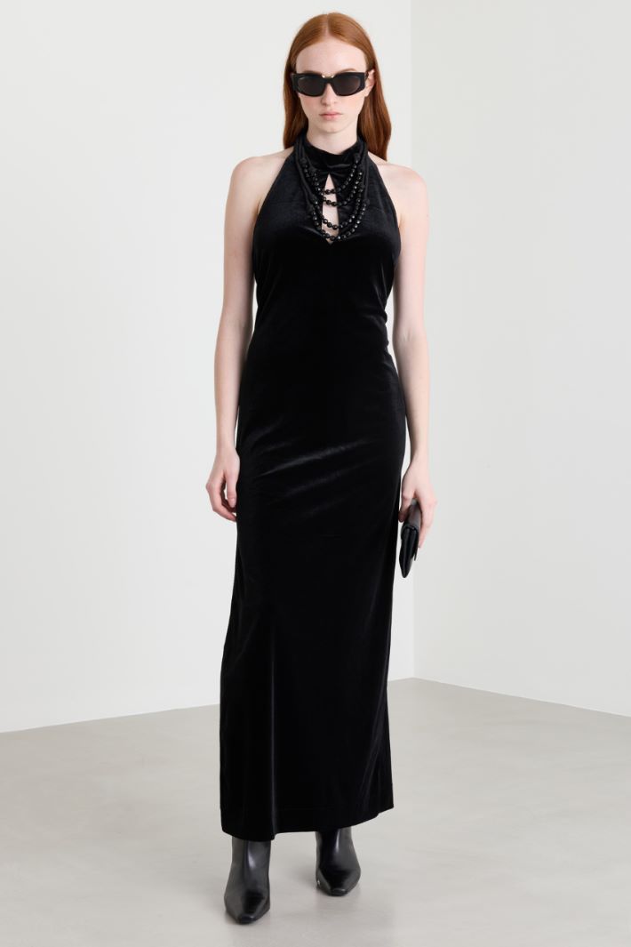 Sleeveless velvet dress - BLACK - Intrend