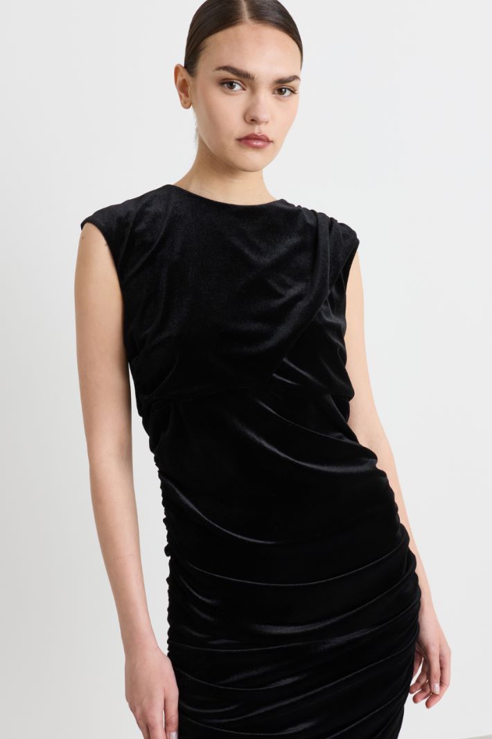 Short Velvet Dress - BLACK - Intrend - 3