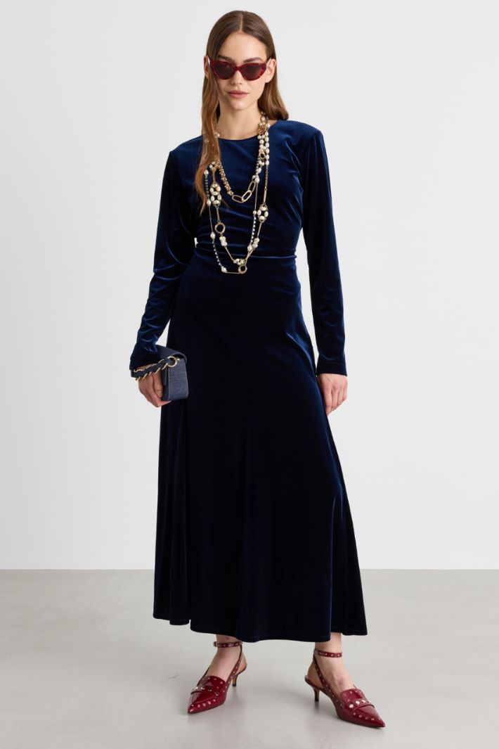 Velvet dress with cut-out back - BLUE - Intrend