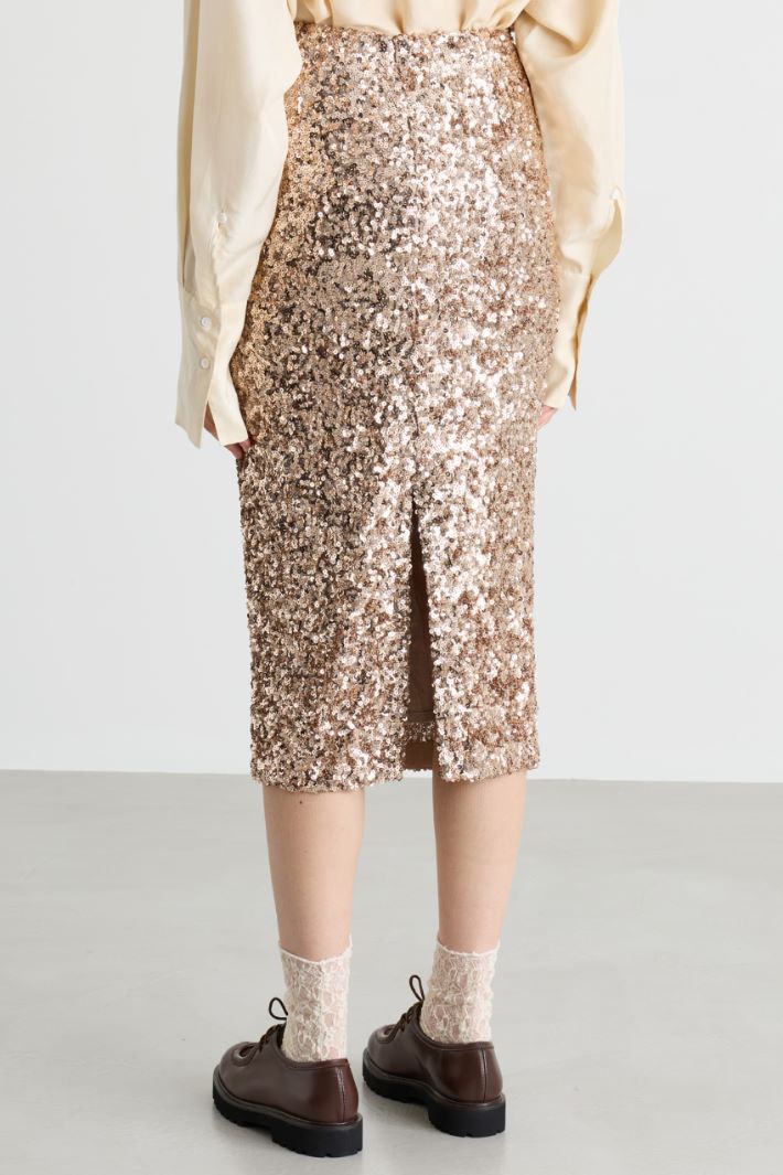 Sequin midi skirt - BEIGE - Intrend - 4
