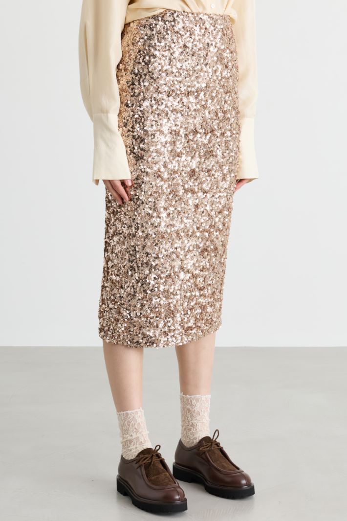 Sequin midi skirt - BEIGE - Intrend - 2