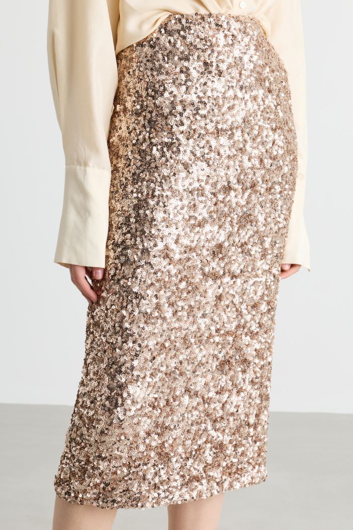 Sequin midi skirt - BEIGE - Intrend - 3