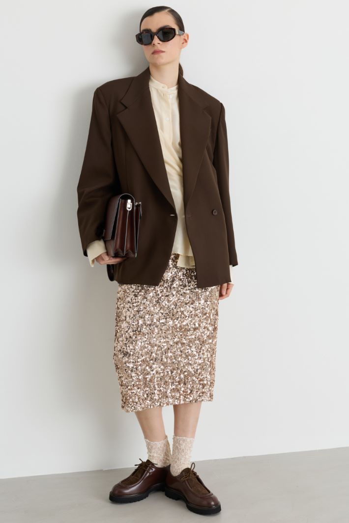 Sequin midi skirt - BEIGE - Intrend