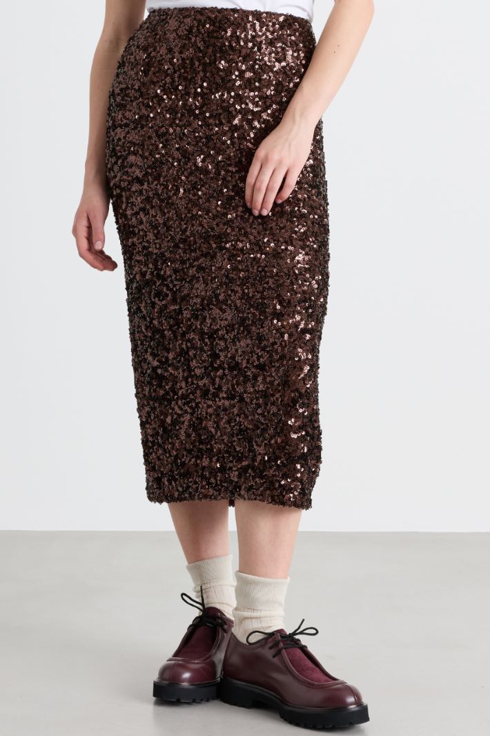 Sequin midi skirt - BROWN - Intrend - 2