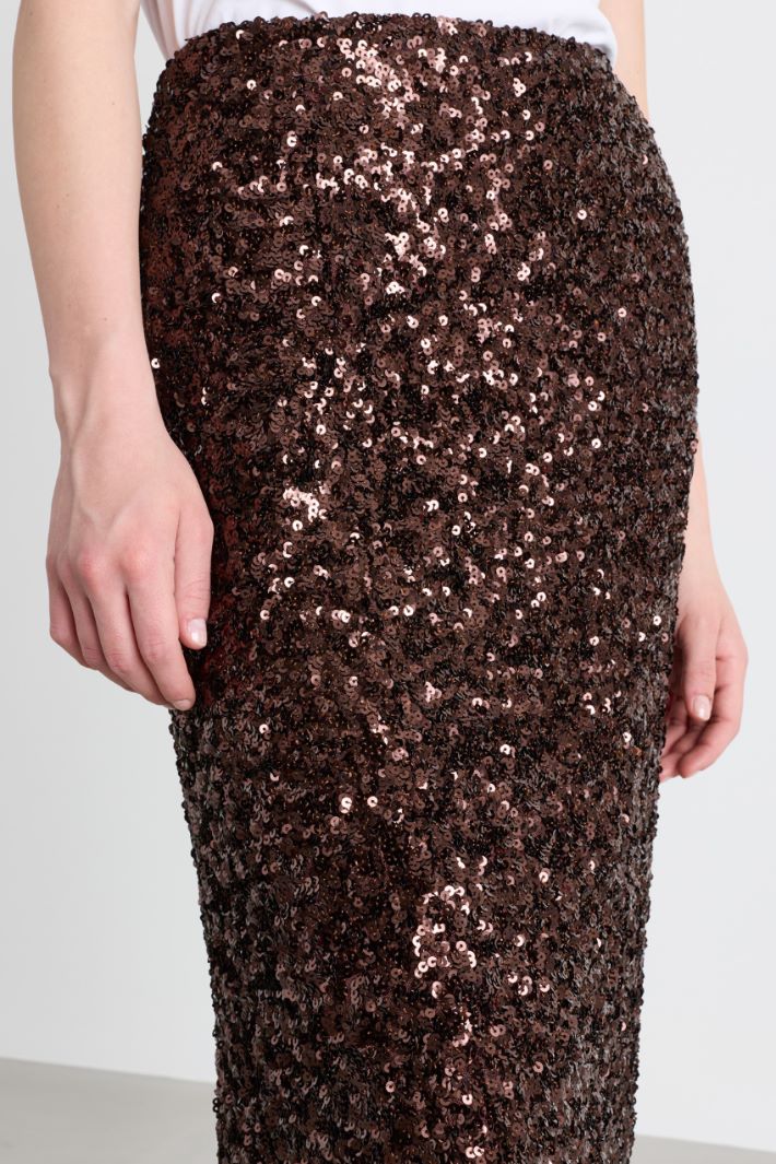 Sequin midi skirt - BROWN - Intrend - 3